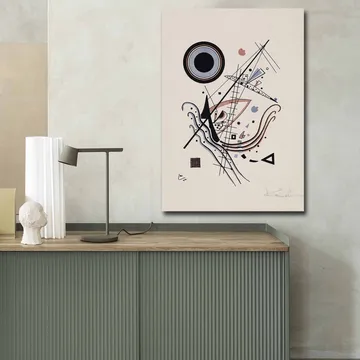 Canvastavla 70x100 cm - Abstrakt komposition med cirklar och linjer i harmonisk balans - Svart / Röd / Blå - Inredning - Tavlor & posters - Canvastavla