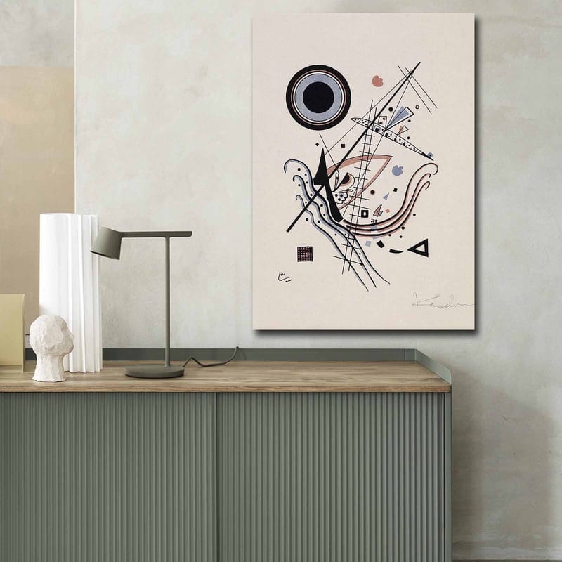 Canvastavla 70x100 cm - Abstrakt komposition med cirklar och linjer i harmonisk balans - Svart / Röd / Blå - Inredning - Tavlor & posters - Canvastavla