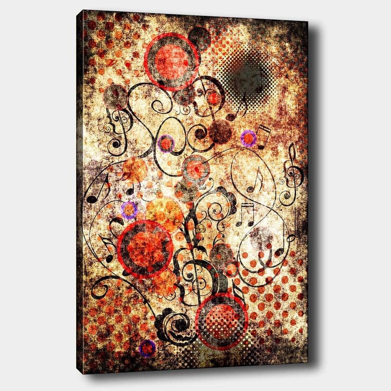 Canvastavla 70x100 cm - Abstrakt komposition med cirklar och svarta linjer i en dynamisk och lekfull stil - Röd / Svart / Beige - Inredning - Tavlor & posters - Canvastavla