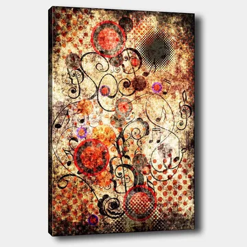 Canvastavla 70x100 cm - Abstrakt komposition med cirklar och svarta linjer i en dynamisk och lekfull stil - Röd / Svart / Beige - Inredning - Tavlor & posters - Canvastavla