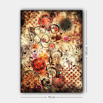 Canvastavla 70x100 cm - Abstrakt komposition med cirklar och svarta linjer i en dynamisk och lekfull stil - Röd / Svart / Beige - Inredning - Tavlor & posters - Canvastavla