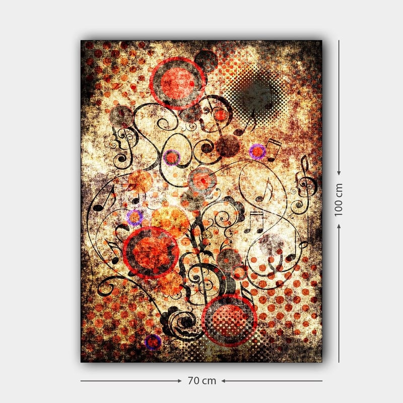 Canvastavla 70x100 cm - Abstrakt komposition med cirklar och svarta linjer i en dynamisk och lekfull stil - Röd / Svart / Beige - Inredning - Tavlor & posters - Canvastavla