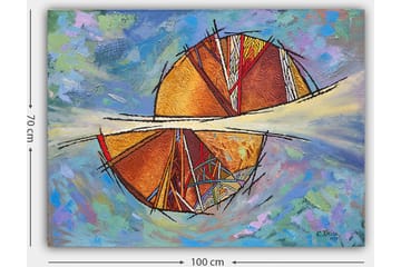 Canvastavla 70x100 cm - Abstrakt komposition med cirkulära former och geometriska mönster i varma färger - Guld / Röd / Orange - Inredning - Tavlor & posters - Canvastavla