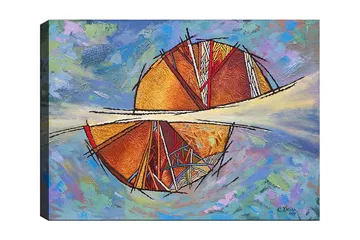 Canvastavla 70x100 cm - Abstrakt komposition med cirkulära former och geometriska mönster i varma färger - Guld / Röd / Orange - Inredning - Tavlor & posters - Canvastavla