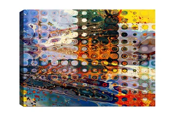 Canvastavla 70x100 cm - Abstrakt komposition med cirkulära mönster i olika färger som skapar en dynamisk känsla - Blå / Orange / Gul - Inredning - Tavlor & posters - Canvastavla