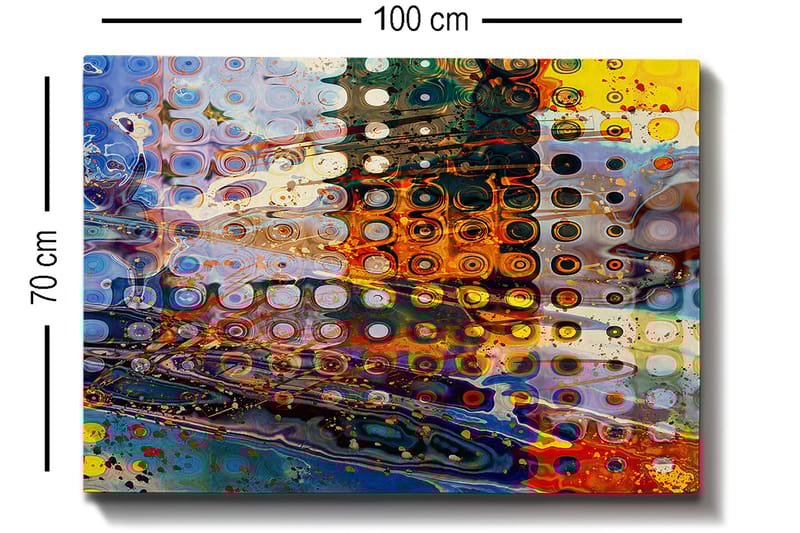 Canvastavla 70x100 cm - Abstrakt komposition med cirkulära mönster i olika färger som skapar en dynamisk känsla - Blå / Orange / Gul - Inredning - Tavlor & posters - Canvastavla