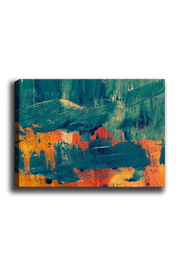 Canvastavla 70x100 cm - Abstrakt komposition med djupa gröna och varma orangea toner - Mörkgrön / Orange - Inredning - Tavlor & posters - Canvastavla