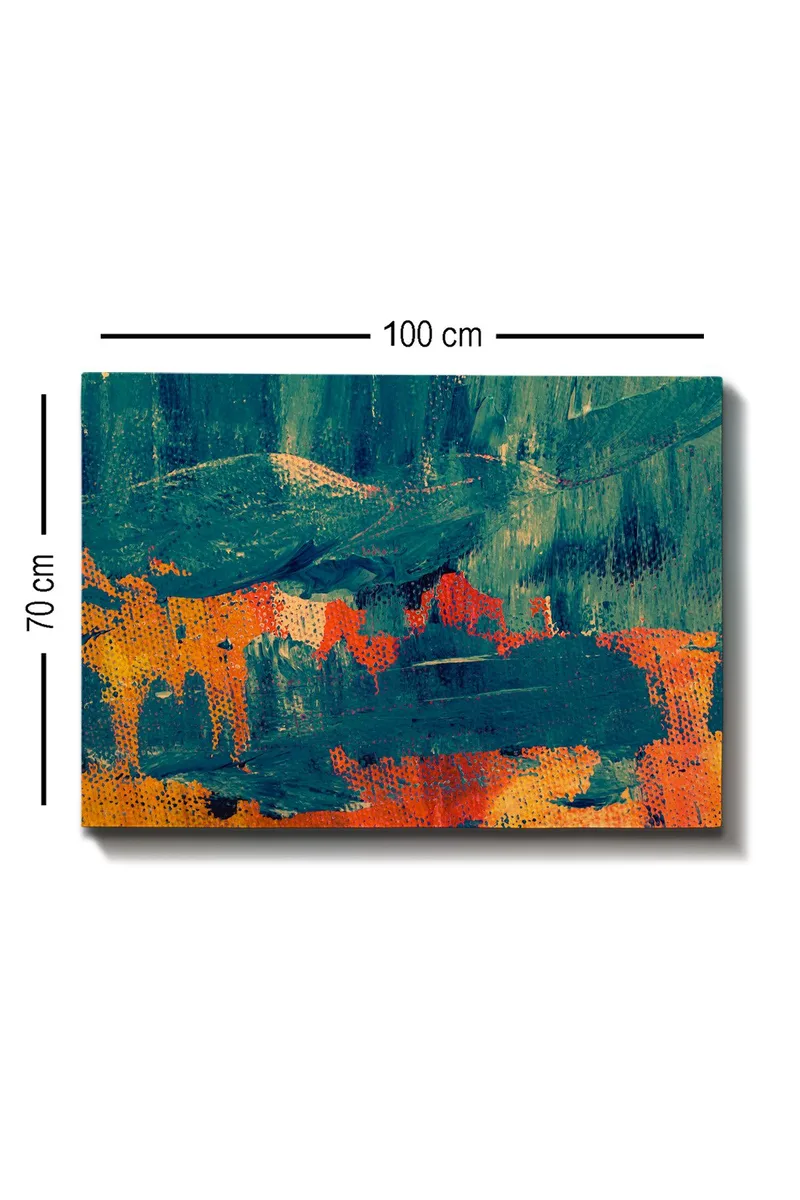 Canvastavla 70x100 cm - Abstrakt komposition med djupa gröna och varma orangea toner - Mörkgrön / Orange - Inredning - Tavlor & posters - Canvastavla