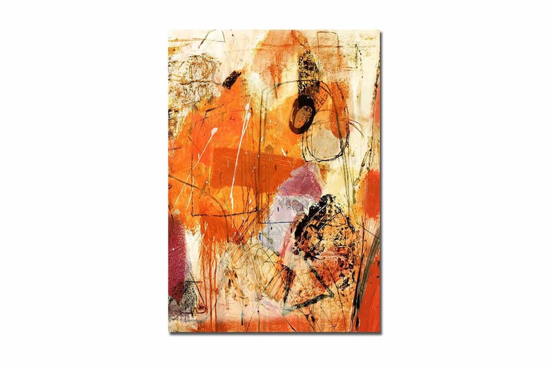 Canvastavla 70x100 cm - Abstrakt komposition med dominanta orangea och röda toner som skapar en energisk känsla, Orange / Röd / Ljusbeige