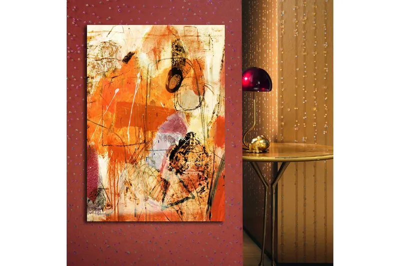 Canvastavla 70x100 cm - Abstrakt komposition med dominanta orangea och röda toner som skapar en energisk känsla - Orange / Röd / Ljusbeige - Inredning - Tavlor & posters - Canvastavla