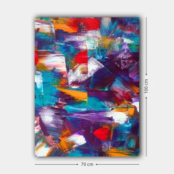 Canvastavla 70x100 cm - Abstrakt komposition med dynamiska färgfält och texturer - Turkos / Lila / Röd - Inredning - Tavlor & posters - Canvastavla