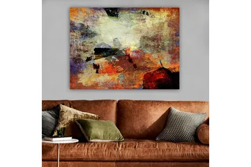 Canvastavla 70x100 cm - Abstrakt komposition med dynamiska färgfält som skapar en känsla av rörelse och djup - Röd / Orange / Grön - Inredning - Tavlor & posters - Canvastavla