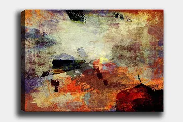 Canvastavla 70x100 cm - Abstrakt komposition med dynamiska färgfält som skapar en känsla av rörelse och djup - Röd / Orange / Grön - Inredning - Tavlor & posters - Canvastavla