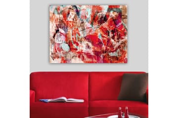 Canvastavla 70x100 cm - Abstrakt komposition med dynamiska former i starka färger - Röd / Turkos / Beige - Inredning - Tavlor & posters - Canvastavla