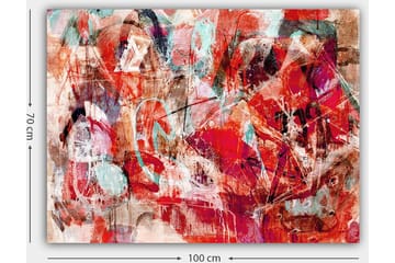 Canvastavla 70x100 cm - Abstrakt komposition med dynamiska former i starka färger - Röd / Turkos / Beige - Inredning - Tavlor & posters - Canvastavla