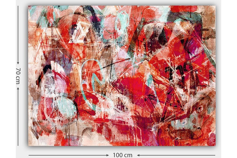 Canvastavla 70x100 cm - Abstrakt komposition med dynamiska former i starka färger - Röd / Turkos / Beige - Inredning - Tavlor & posters - Canvastavla