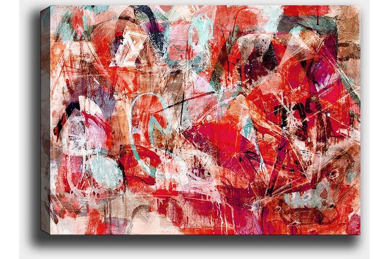 Canvastavla 70x100 cm - Abstrakt komposition med dynamiska former i starka färger - Röd / Turkos / Beige - Inredning - Tavlor & posters - Canvastavla