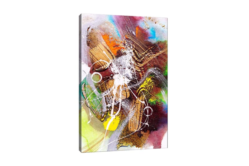 Canvastavla 70x100 cm - Abstrakt komposition med dynamiska former och färger som skapar en känsla av rörelse, Guld / Grön / Röd