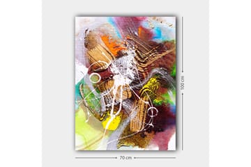 Canvastavla 70x100 cm - Abstrakt komposition med dynamiska former och färger som skapar en känsla av rörelse - Guld / Grön / Röd - Inredning - Tavlor & posters - Canvastavla