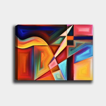 Canvastavla 70x100 cm - Abstrakt komposition med dynamiska former och färger som skapar en känsla av rörelse - Mörkblå / Orange / Röd - Inredning - Tavlor & posters - Canvastavla