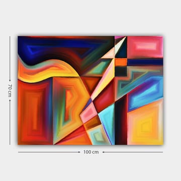 Canvastavla 70x100 cm - Abstrakt komposition med dynamiska former och färger som skapar en känsla av rörelse - Mörkblå / Orange / Röd - Inredning - Tavlor & posters - Canvastavla