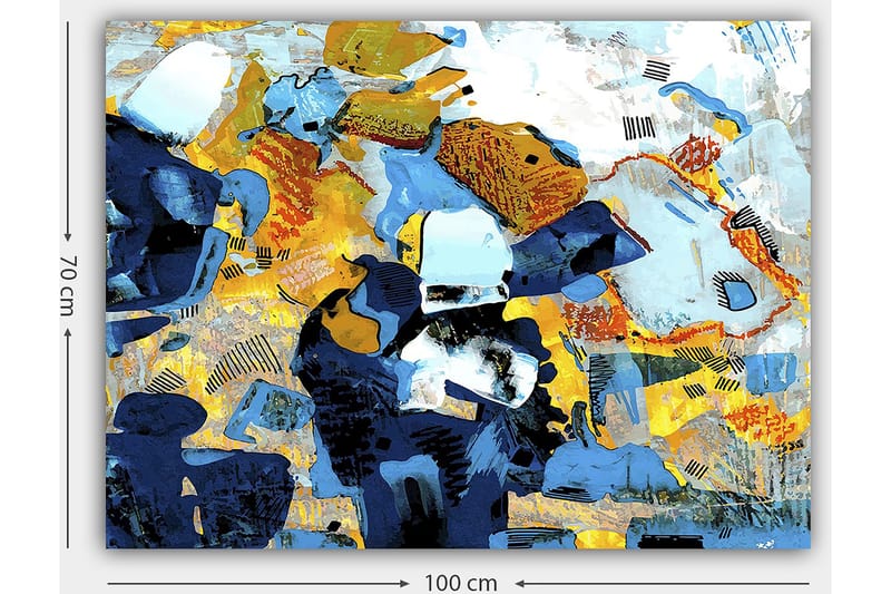 Canvastavla 70x100 cm - Abstrakt komposition med dynamiska former och färger som skapar en livlig känsla - Mörkblå / Ljusblå / Gul - Inredning - Tavlor & posters - Canvastavla