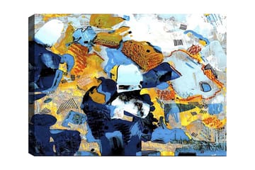 Canvastavla 70x100 cm - Abstrakt komposition med dynamiska former och färger som skapar en livlig känsla - Mörkblå / Ljusblå / Gul - Inredning - Tavlor & posters - Canvastavla