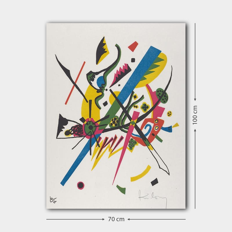 Canvastavla 70x100 cm - Abstrakt komposition med dynamiska linjer och former som skapar en känsla av rörelse - Grön / Blå / Gul - Inredning - Tavlor & posters - Canvastavla