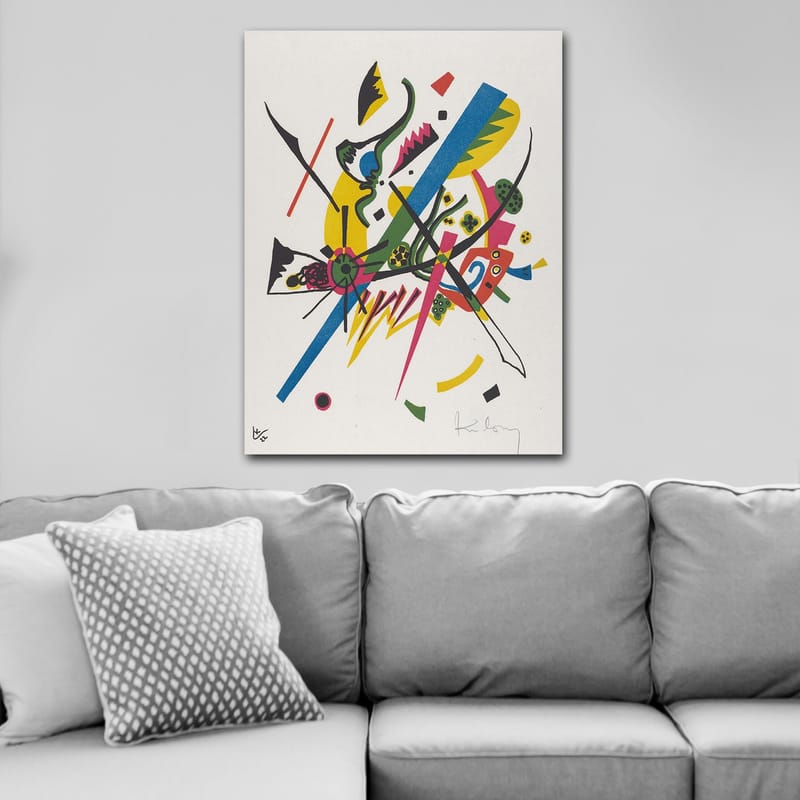 Canvastavla 70x100 cm - Abstrakt komposition med dynamiska linjer och former som skapar en känsla av rörelse - Grön / Blå / Gul - Inredning - Tavlor & posters - Canvastavla