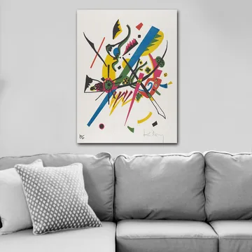 Canvastavla 70x100 cm - Abstrakt komposition med dynamiska linjer och former som skapar en känsla av rörelse - Grön / Blå / Gul - Inredning - Tavlor & posters - Canvastavla