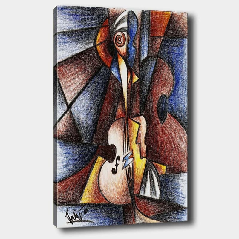 Canvastavla 70x100 cm - Abstrakt komposition med en musiker som spelar ett instrument - Mörkblå / Brun / Beige - Inredning - Tavlor & posters - Canvastavla