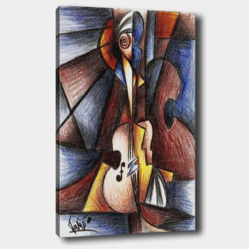 Canvastavla 70x100 cm - Abstrakt komposition med en musiker som spelar ett instrument - Mörkblå / Brun / Beige - Inredning - Tavlor & posters - Canvastavla