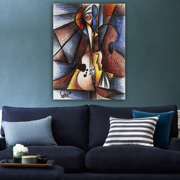 Canvastavla 70x100 cm - Abstrakt komposition med en musiker som spelar ett instrument - Mörkblå / Brun / Beige - Inredning - Tavlor & posters - Canvastavla