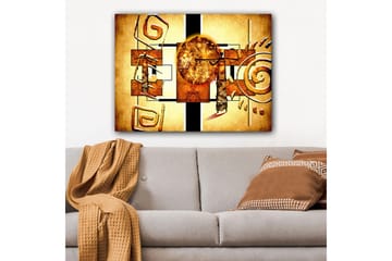 Canvastavla 70x100 cm - Abstrakt komposition med en stor sol och geometriska former - Guld / Brunt / Svart - Inredning - Tavlor & posters - Canvastavla