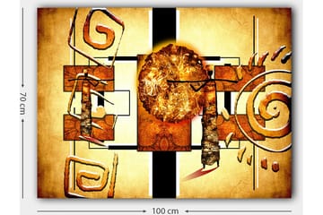 Canvastavla 70x100 cm - Abstrakt komposition med en stor sol och geometriska former - Guld / Brunt / Svart - Inredning - Tavlor & posters - Canvastavla