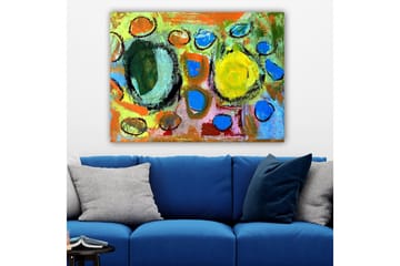 Canvastavla 70x100 cm - Abstrakt komposition med färgglada cirklar och former som skapar en livlig och dynamisk känsla - Grön / Gul / Blå - Inredning - Tavlor & posters - Canvastavla