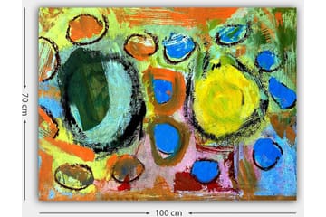 Canvastavla 70x100 cm - Abstrakt komposition med färgglada cirklar och former som skapar en livlig och dynamisk känsla - Grön / Gul / Blå - Inredning - Tavlor & posters - Canvastavla