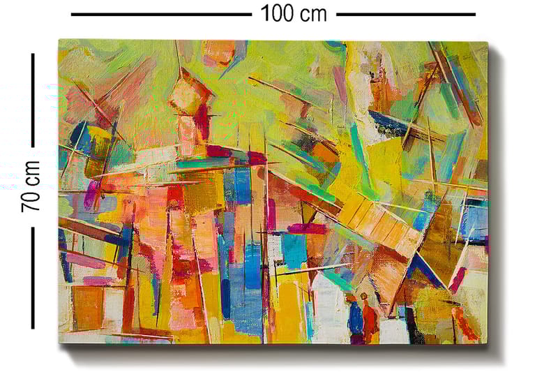 Canvastavla 70x100 cm - Abstrakt komposition med färgglada former och linjer som skapar en dynamisk känsla - Gul / Rosa / Blå - Inredning - Tavlor & posters - Canvastavla