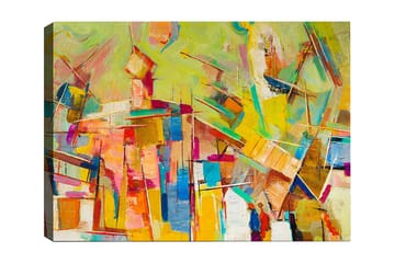 Canvastavla 70x100 cm - Abstrakt komposition med färgglada former och linjer som skapar en dynamisk känsla - Gul / Rosa / Blå - Inredning - Tavlor & posters - Canvastavla