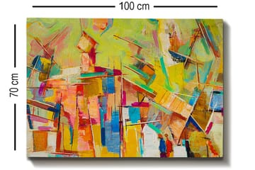 Canvastavla 70x100 cm - Abstrakt komposition med färgglada former och linjer som skapar en dynamisk känsla - Gul / Rosa / Blå - Inredning - Tavlor & posters - Canvastavla