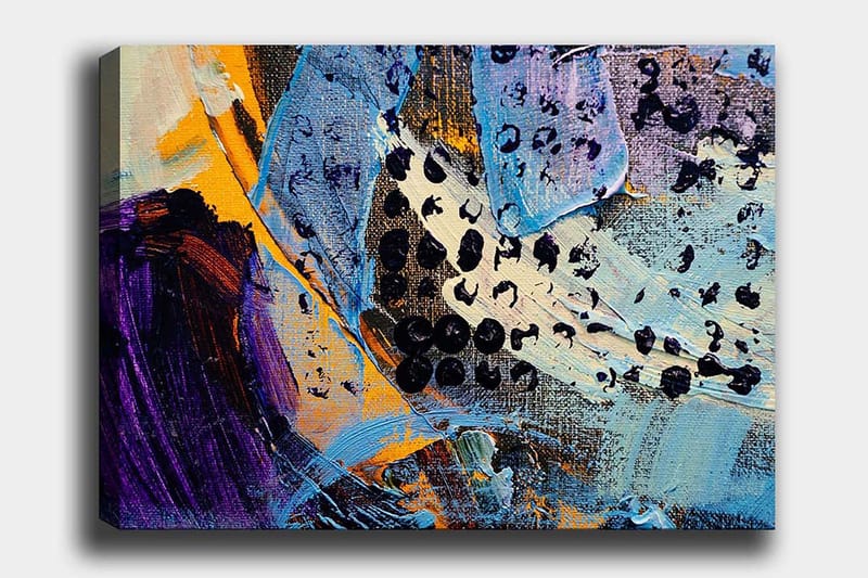 Canvastavla 70x100 cm - Abstrakt komposition med färgglada former och texturer, Blå / Svart / Orange