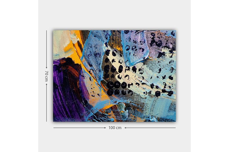 Canvastavla 70x100 cm - Abstrakt komposition med färgglada former och texturer - Blå / Svart / Orange - Inredning - Tavlor & posters - Canvastavla