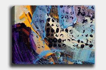 Canvastavla 70x100 cm - Abstrakt komposition med färgglada former och texturer - Blå / Svart / Orange - Inredning - Tavlor & posters - Canvastavla