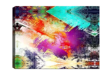 Canvastavla 70x100 cm - Abstrakt komposition med färgglada geometriska former och dynamiska penseldrag - Turkos / Lila / Röd - Inredning - Tavlor & posters - Canvastavla