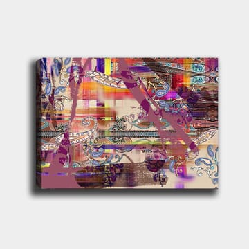 Canvastavla 70x100 cm - Abstrakt komposition med färgglada mönster och dekorativa inslag - Lila / Orange / Blå - Inredning - Tavlor & posters - Canvastavla
