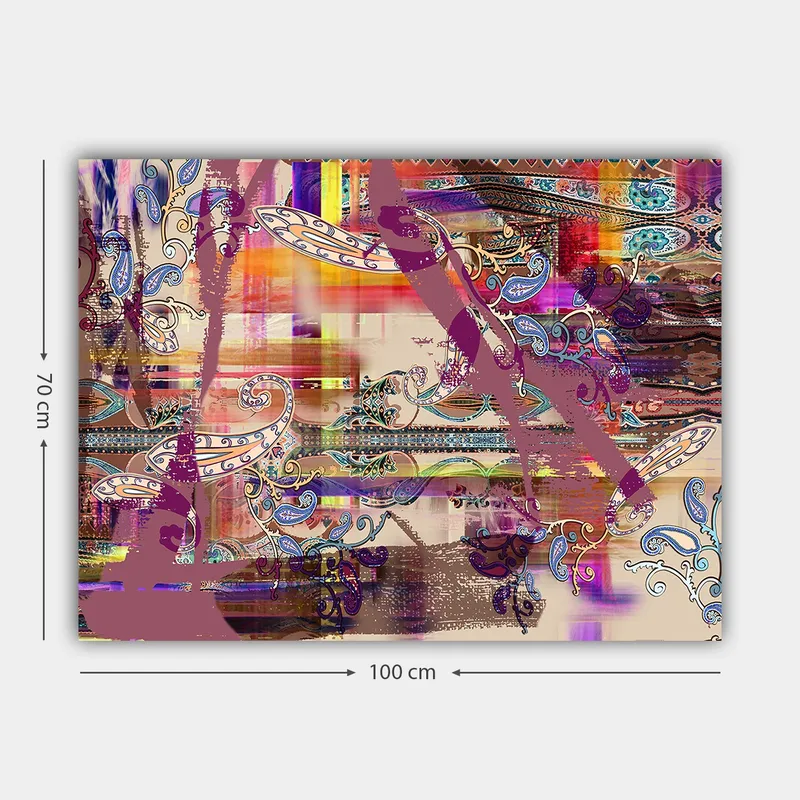 Canvastavla 70x100 cm - Abstrakt komposition med färgglada mönster och dekorativa inslag - Lila / Orange / Blå - Inredning - Tavlor & posters - Canvastavla