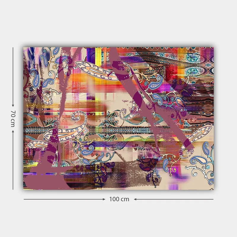 Canvastavla 70x100 cm - Abstrakt komposition med färgglada mönster och dekorativa inslag - Lila / Orange / Blå - Inredning - Tavlor & posters - Canvastavla
