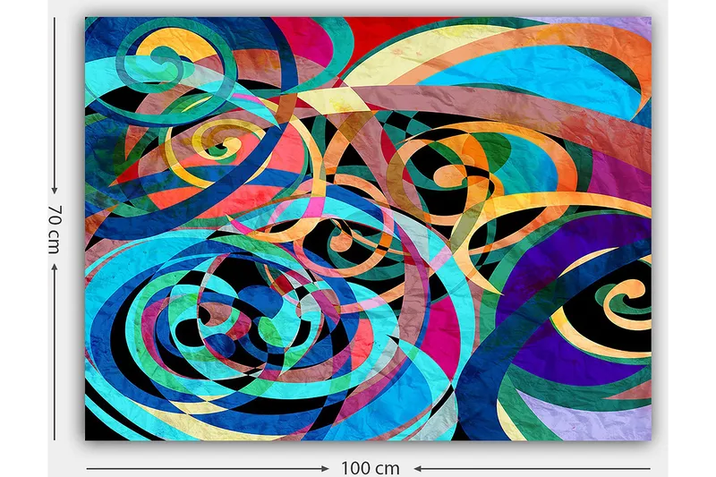 Canvastavla 70x100 cm - Abstrakt komposition med färgglada spiraler och kurvor som skapar en dynamisk rörelse - Turkos / Lila / Röd - Inredning - Tavlor & posters - Canvastavla