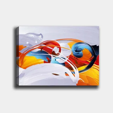Canvastavla 70x100 cm - Abstrakt komposition med färgglada svängningar och former - Röd / Blå / Orange - Inredning - Tavlor & posters - Canvastavla