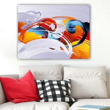 Canvastavla 70x100 cm - Abstrakt komposition med färgglada svängningar och former - Röd / Blå / Orange - Inredning - Tavlor & posters - Canvastavla